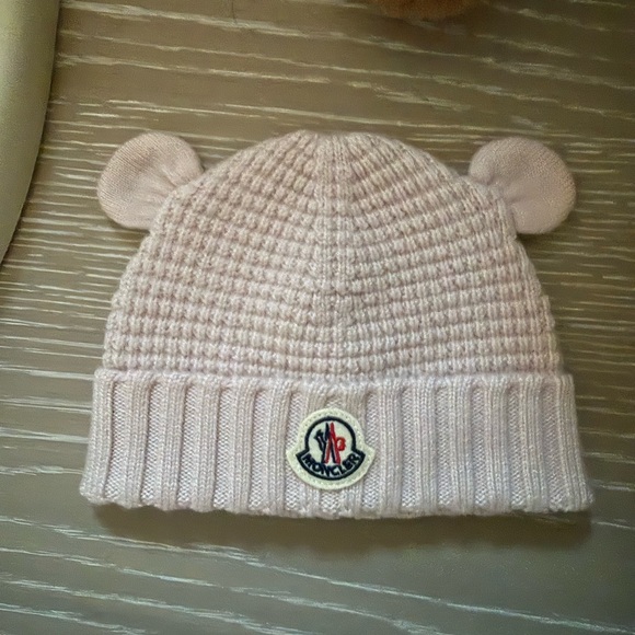 Moncler Pink Kids Hat with Bear Ears - Picture 2 of 3
